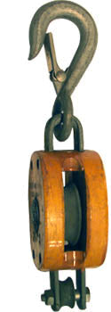 3" SINGLE WOOD BLOCK, BRONZE BUSHED, LATCH HOOK, GALVANIZED, FOR 3/8" ROPE - Grip Support Store