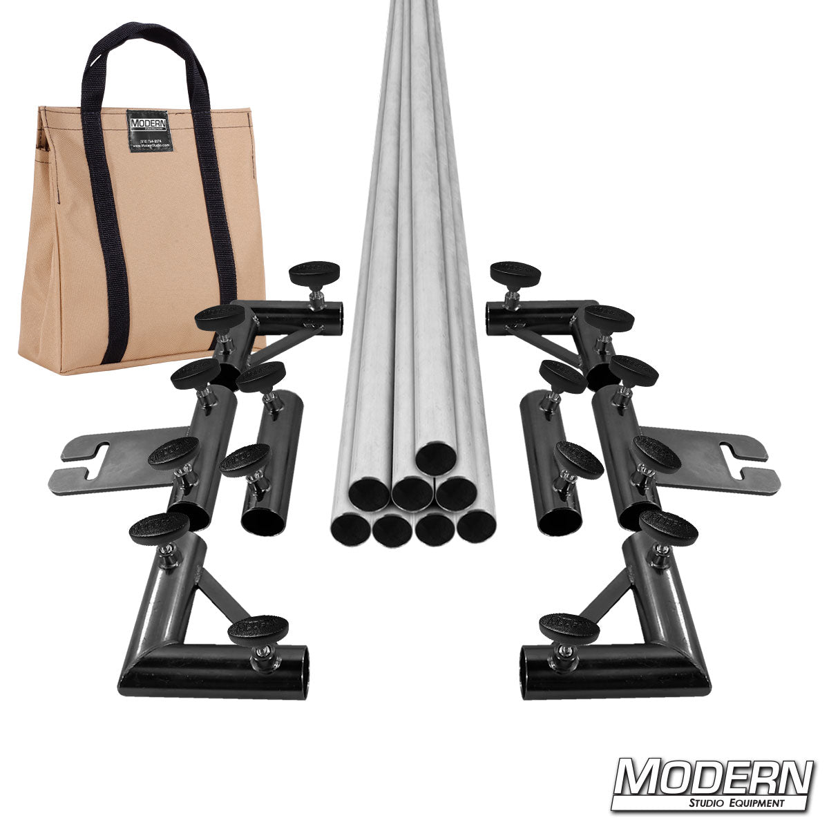 8' x 8' Breakdown Frame for Speed-Rail® with beige bag and T-handles— heavy-duty aluminum grip frame for film & TV production, lighting, and rigging equipment | Modern Studio Equipment