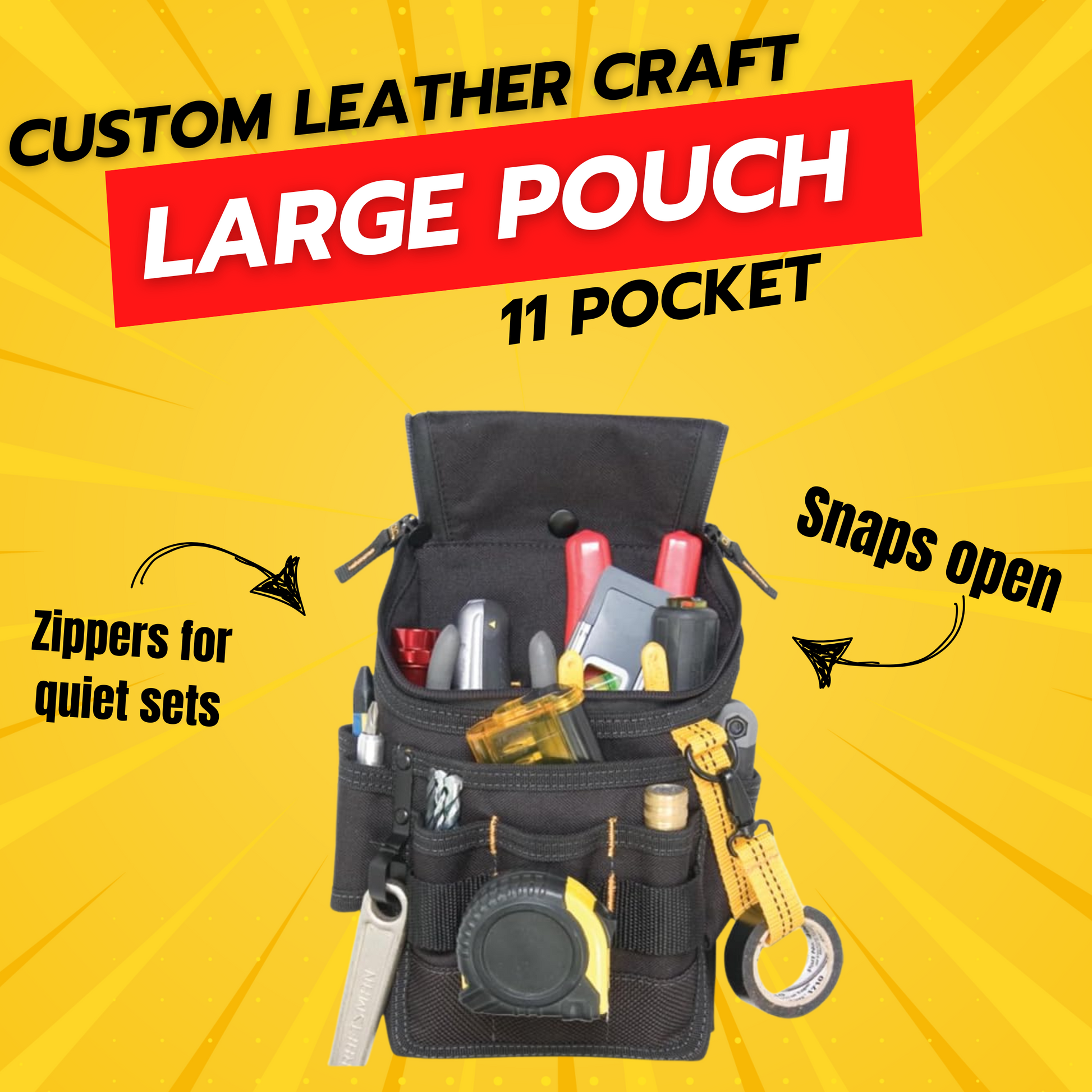 Custom Leathercraft Large 11-Pocket Utility Pouch - Grip Support Store