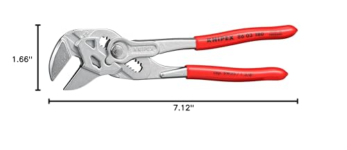 KNIPEX - Cobra Pliers, 7-1/4-Inch, Chrome (86 03 180), Red - Grip Support Store
