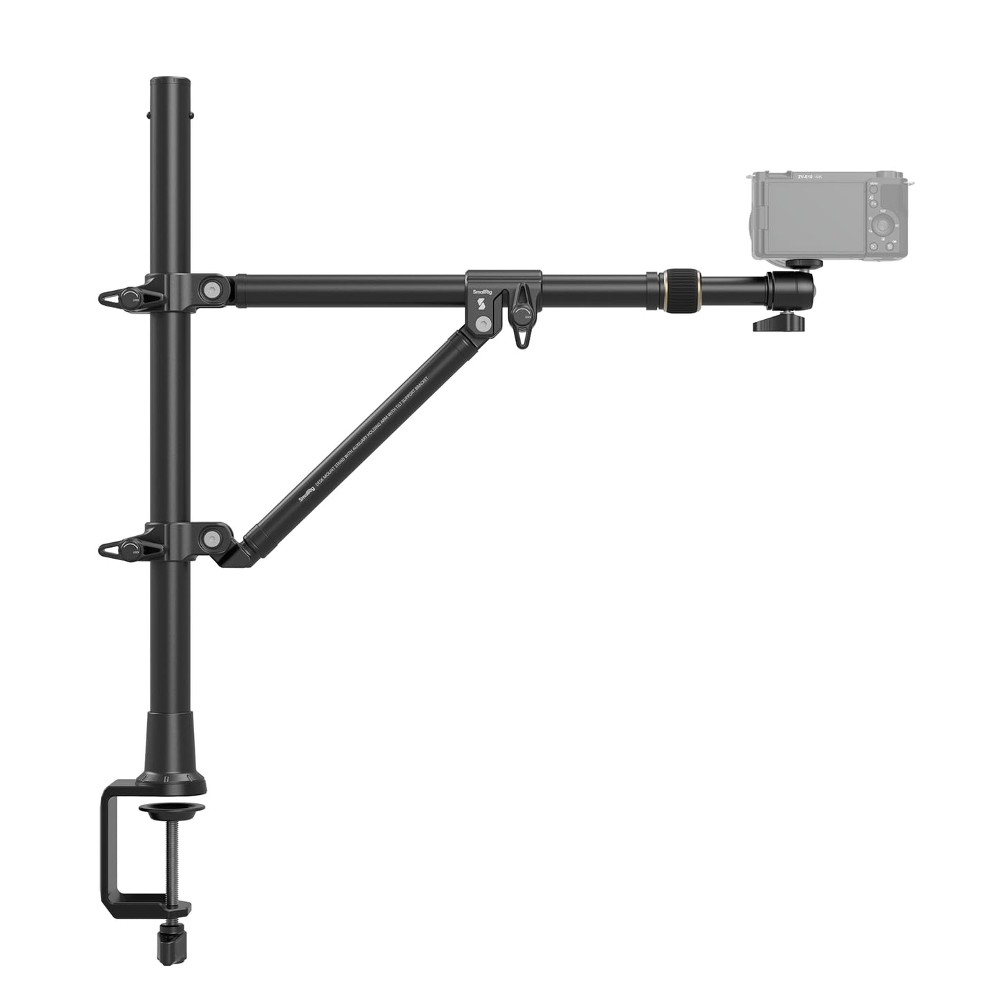 SMALLRIG Triangle Camera Desk Mount, Max. Load 3kg/ 6.6lbs, Overhead Mount with Auxiliary Support Rod, with Phone Holder and Small Ball Head for Camera/Phone/Light/Webcam