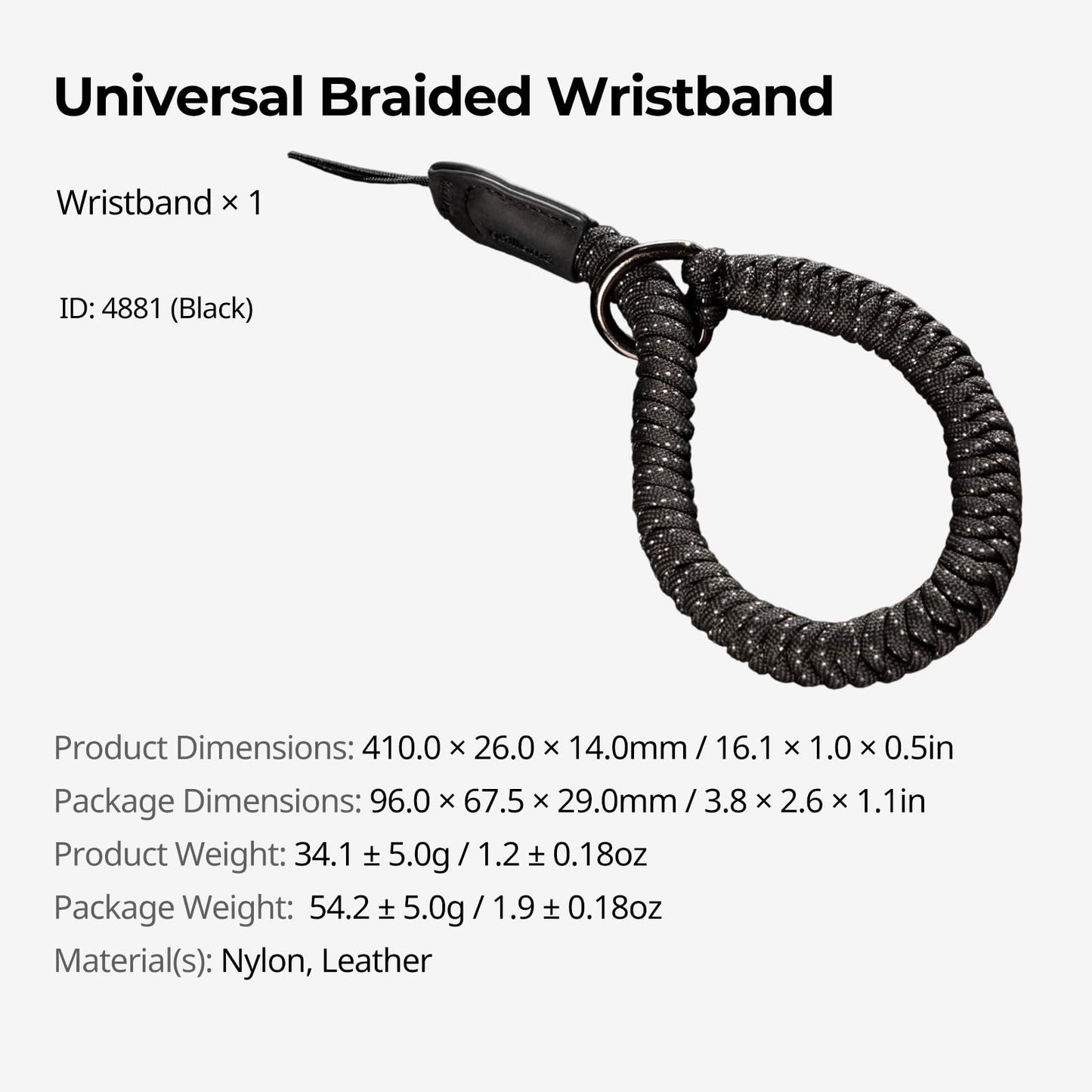 SMALLRIG Camera Wrist Strap, Universal Braided Camera Hand Strap, Adjustable Safety Strap Compatible for DSLR or Mirrorless Camera, Black - 4881