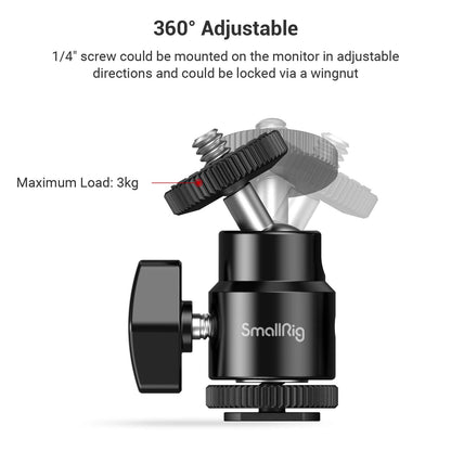SmallRig 1/4" Camera Hot Shoe Mount, Ballhead Tripod with Additional 1/4" Screw, 2pcs Pack - 2059
