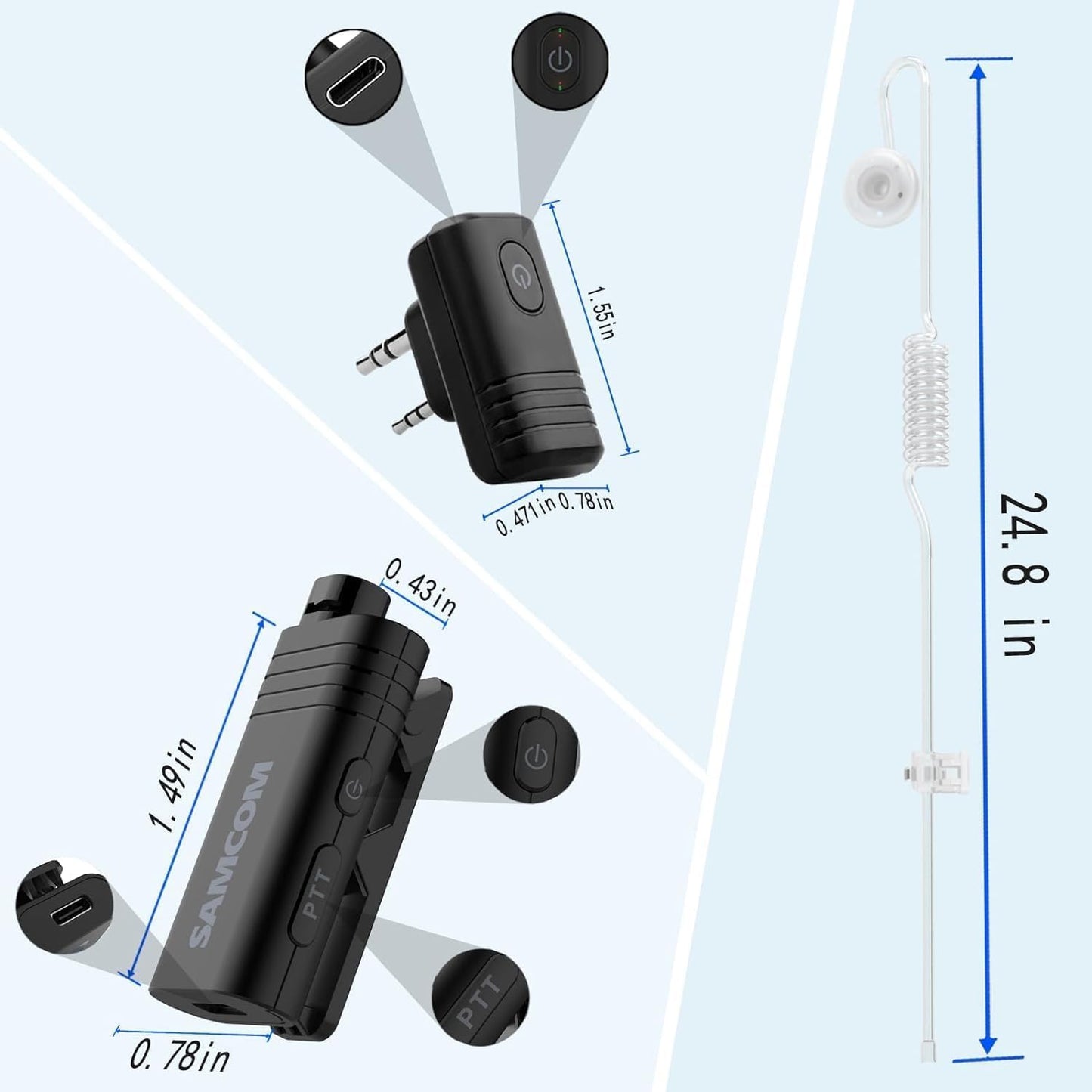 Wireless Earpiece with Clear tube for Two-Way Radios