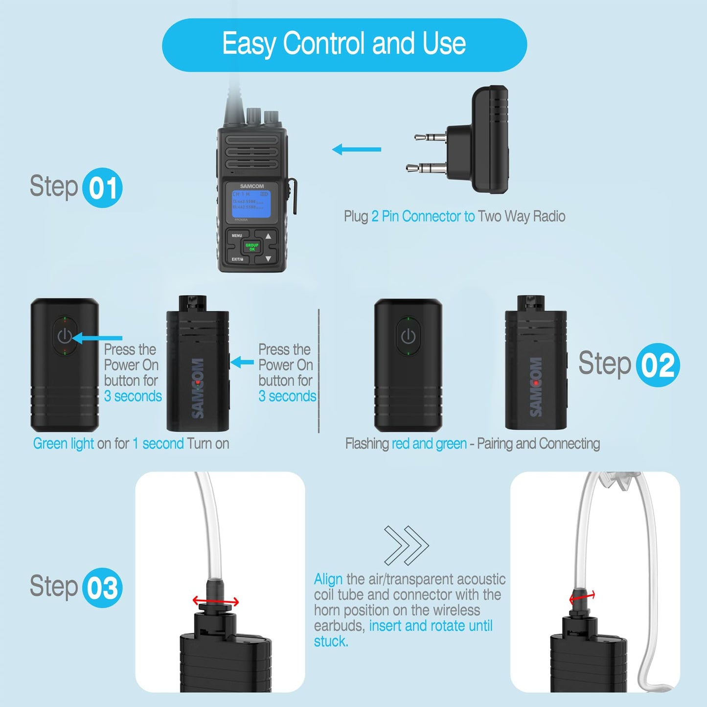 Wireless Earpiece with Clear tube for Two-Way Radios