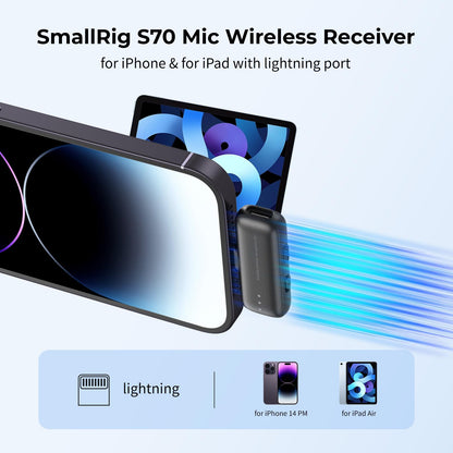 SMALLRIG S70 Mic Lightning Wireless Receiver S70RX-L for iPhone/for iPad, Professionally Tuned by Grammy Winner for Broadcast-Quality Sound in Vlogging, Live Streaming & Content Creation (Black)