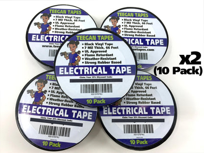 10-Pack Electrical Tape - Black - 3/4" X 66 Feet - Grip Support Store