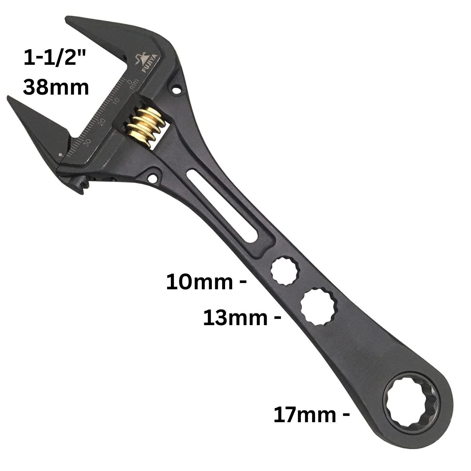 8-1/2" Adjustable Ratchet Crescent Wrench with 1-1/2" jaw + 17mm Socket + 13mm + 10mm Slots - Grip Support Store