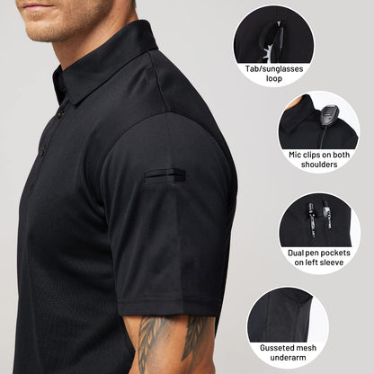 Show Black Polo Short Sleeve Shirts, Moisture-Wicking - Grip Support Store