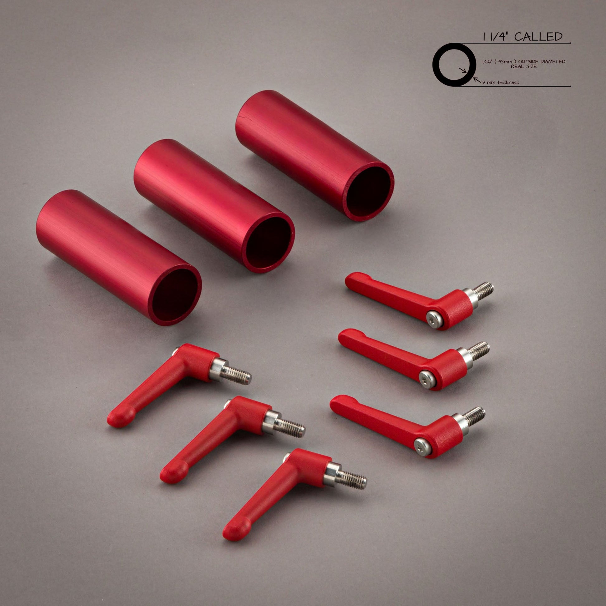 1"1/4 (CALLED) 42mm & M8 CLAMPING LEVER RED SET - Grip Support Store