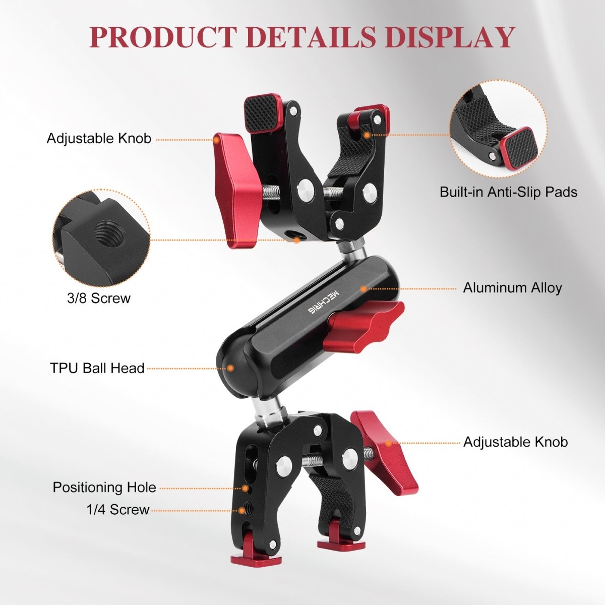 Mechrig 360° Adjustable Dual Super Clamp Mount with Ball Head Arm - Grip Support Store