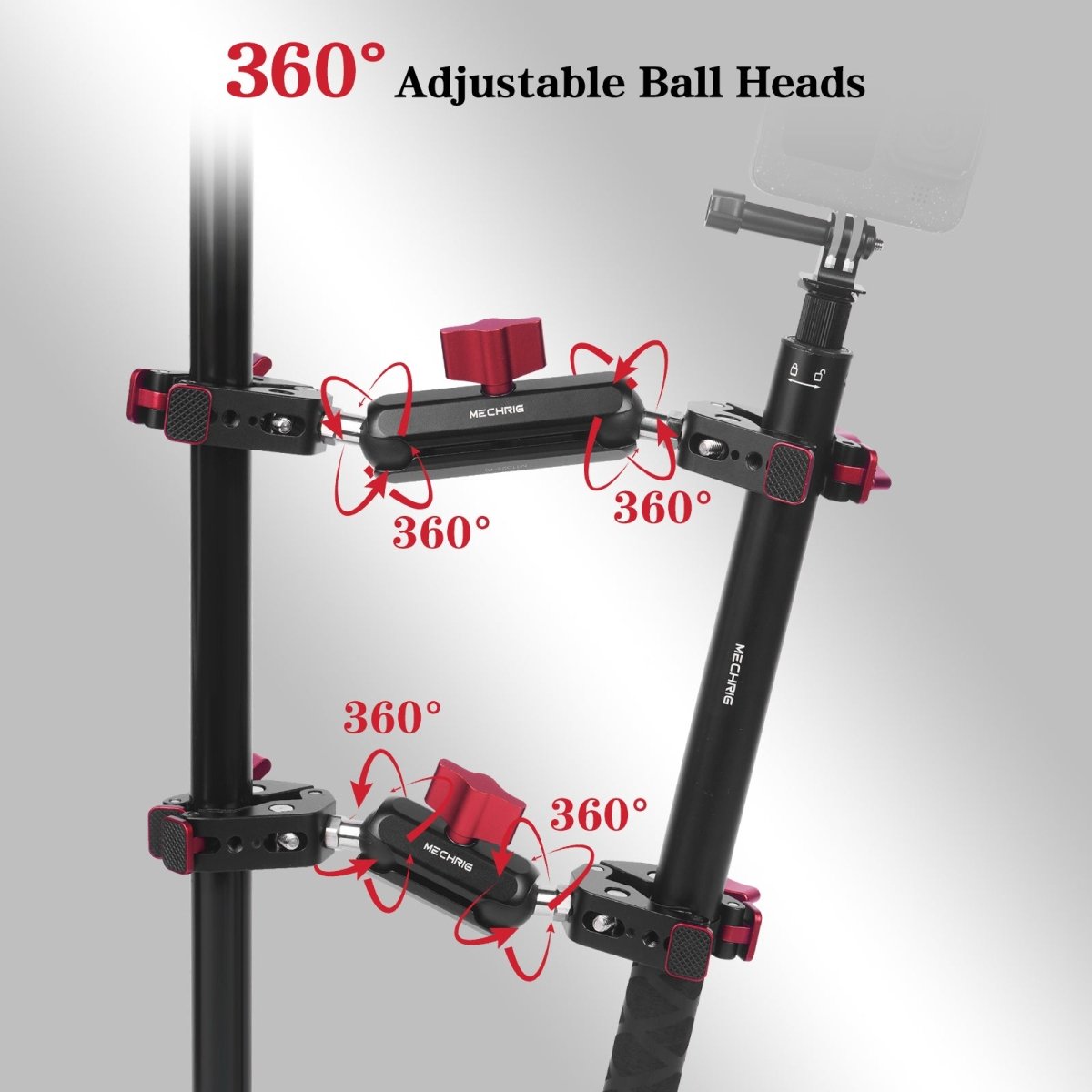 Mechrig Adjustable Camera Mount with 5-Section Pole and Four Super Clamps - Grip Support Store