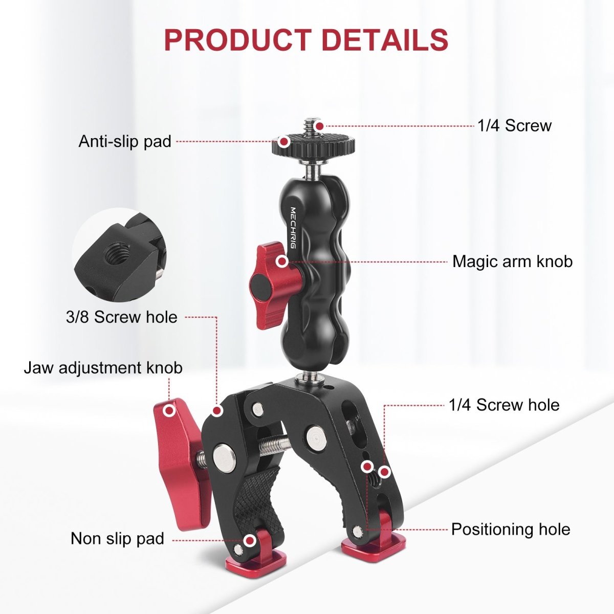 Mechrig Dual Ball Magic Arm Super Clamp Mount with GoPro Adapter & Phone Clamp - Grip Support Store