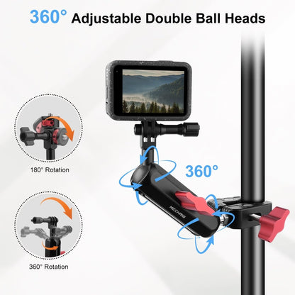Mechrig Riding Dual Ball Head Super Clamp Mount with GoPro Base & 1/4" Screw - Grip Support Store
