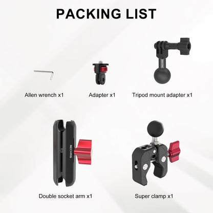 Mechrig Riding Dual Ball Head Super Clamp Mount with GoPro Base & 1/4" Screw - Grip Support Store