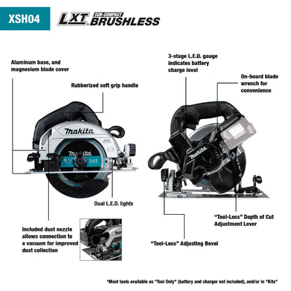 Makita XSH04ZB 18V LXT Sub-Compact Brushless Cordless 6-1/2" Circular Saw - Grip Support Store