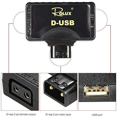 Rolux D-Tap P-Tap to USB Adapter Connector 5V Converter for Anton/Sony V-Mount Camera Battery - Grip Support Store