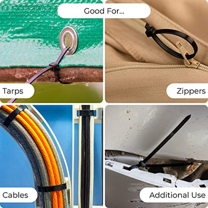 15" Black Zip Cable Ties (100 Pack), 120lbs Tensile Strength - Heavy Duty - Grip Support Store