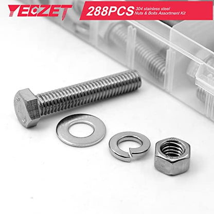 1/4-20" Hex Bolts and Nuts Washers Assortment Kit, 288PCS - Stainless Steel - Grip Support Store