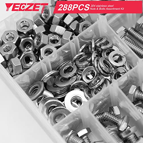 1/4-20" Hex Bolts and Nuts Washers Assortment Kit, 288PCS - Stainless Steel - Grip Support Store