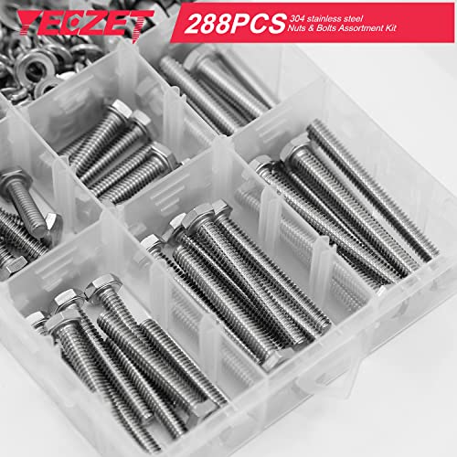 1/4-20" Hex Bolts and Nuts Washers Assortment Kit, 288PCS - Stainless Steel - Grip Support Store