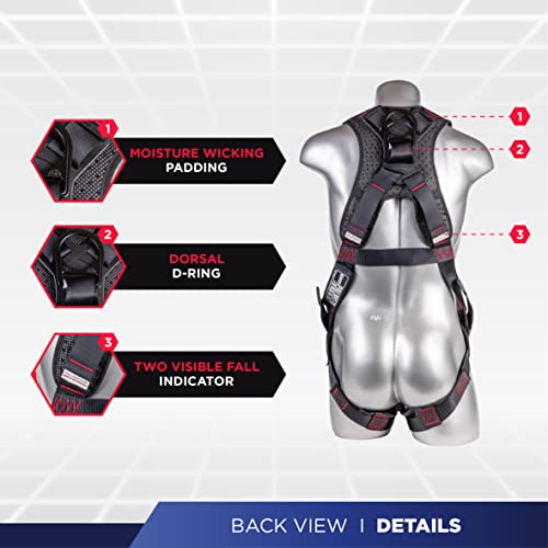 Fall Protection 5pt Safety Harness, 1D-Ring, Quick-Connect Buckle, Grommet Legs, Sewn in Back Pad I OSHA ANSI Compliant Personal Equipment (Black - Universal) - Grip Support Store